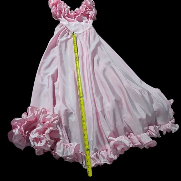 Vtg Union Made ILGWU Lt Pink Ruffled Ball Gown Sz 8 Oversized Bow on Back - Picture 8 of 8